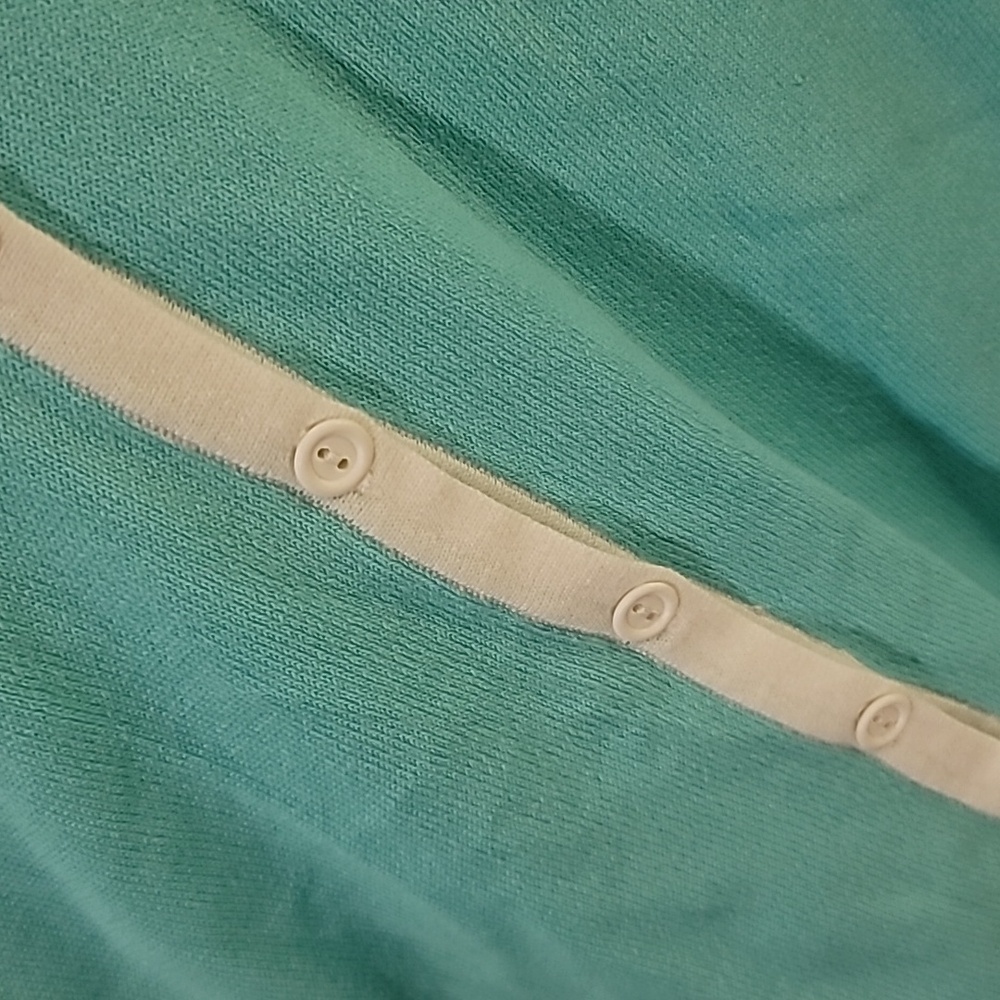 Karen Scott Tiffany Blue Cardigan with White Trim - Picture 6 of 8